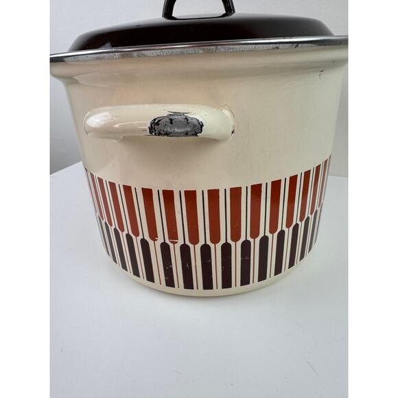 Vintage Moneta MCM Beige Brown Stock Pot 8-Quart Enamel with Lid Made in Italy - Picture 5 of 11